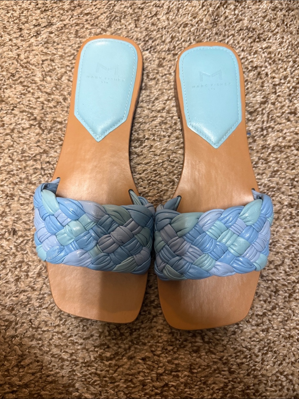 Marc Fisher Braided Slide Sandals in Light Blue and Aqua